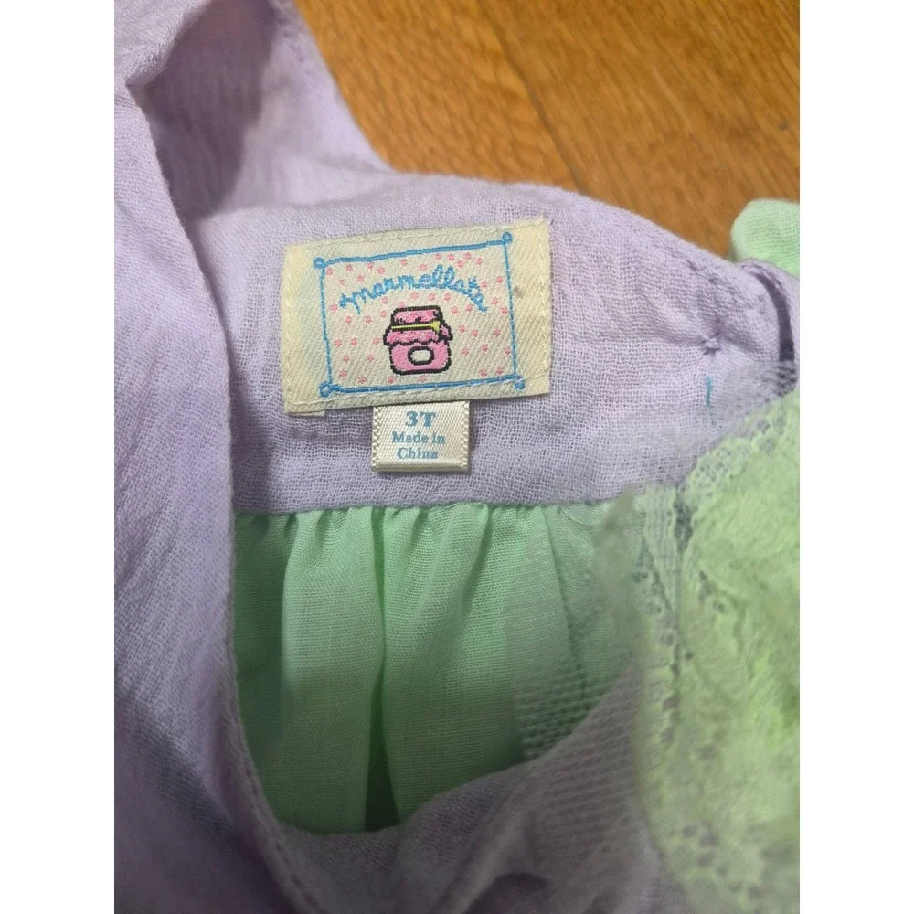 Marmellata Girls 3T Tiered Ruffle Cotton Gauze Dress Lilac Mint Green Bow NWT